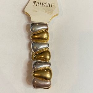 Trifari Silver Gold Tone Teardrop Stretch Bracelet